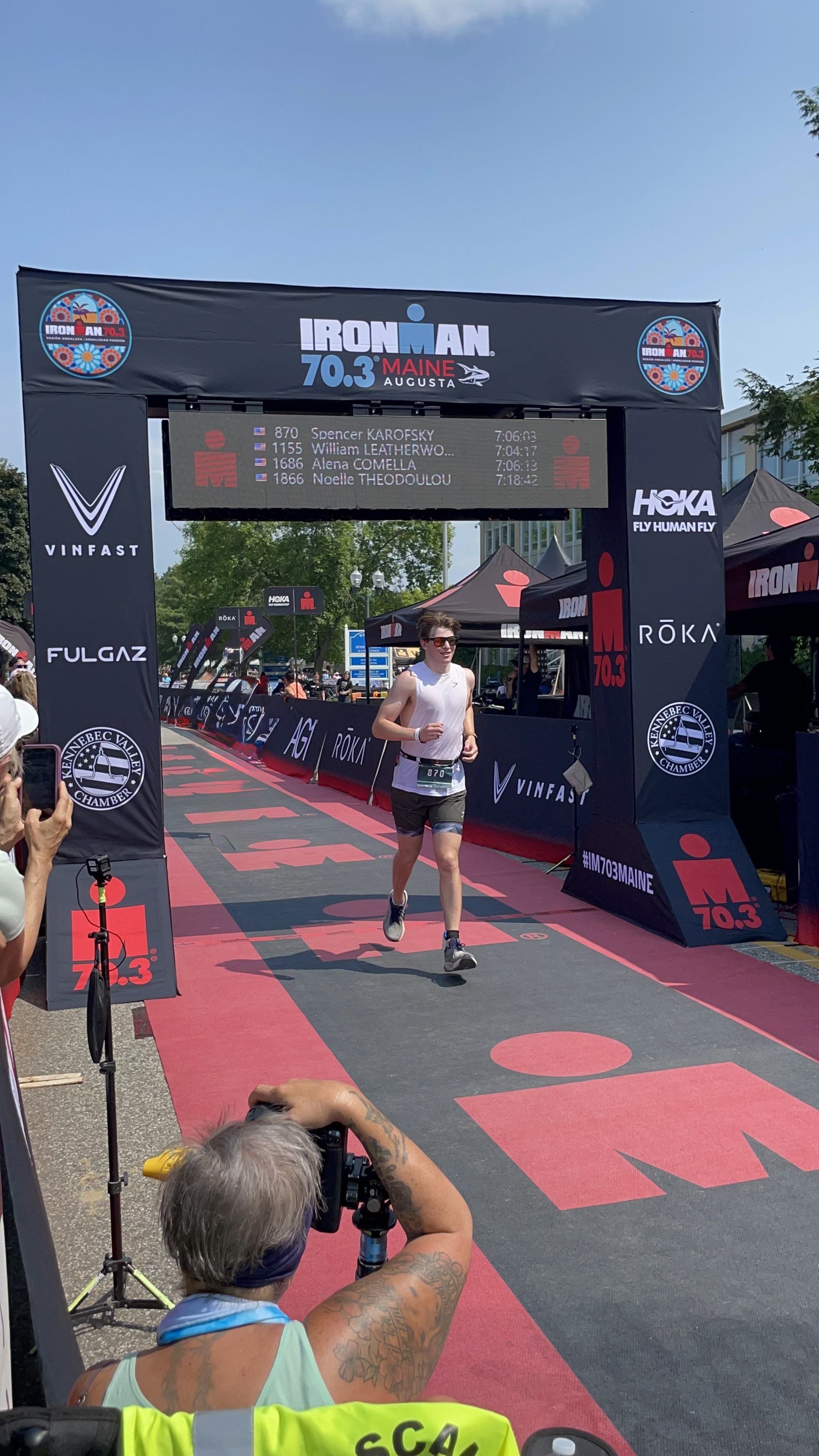 Crossing the Finish Line of my first Ironman 70.3